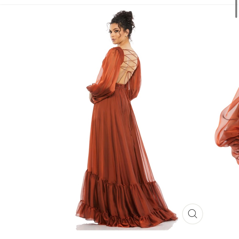 Mac Duggal Blouson Sleeve Tiered Open Back Dress